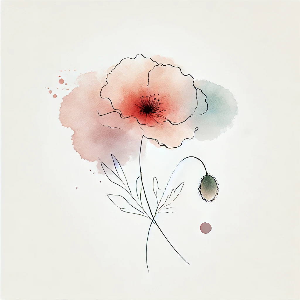 Delicate representation of a Poppy flower featuring abstract pastel watercolor textures and clean line accents, highlighting its natural beauty