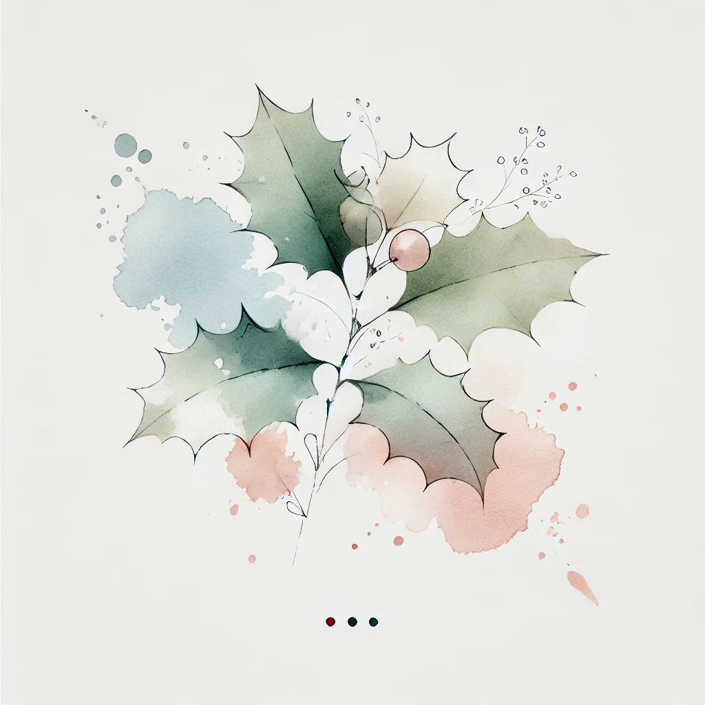 "Minimalist watercolor illustration of a Holly flower with soft pastel tones and delicate outline details, perfect for artistic floral designs and December Birth Flower Tattoo Holly ideas.