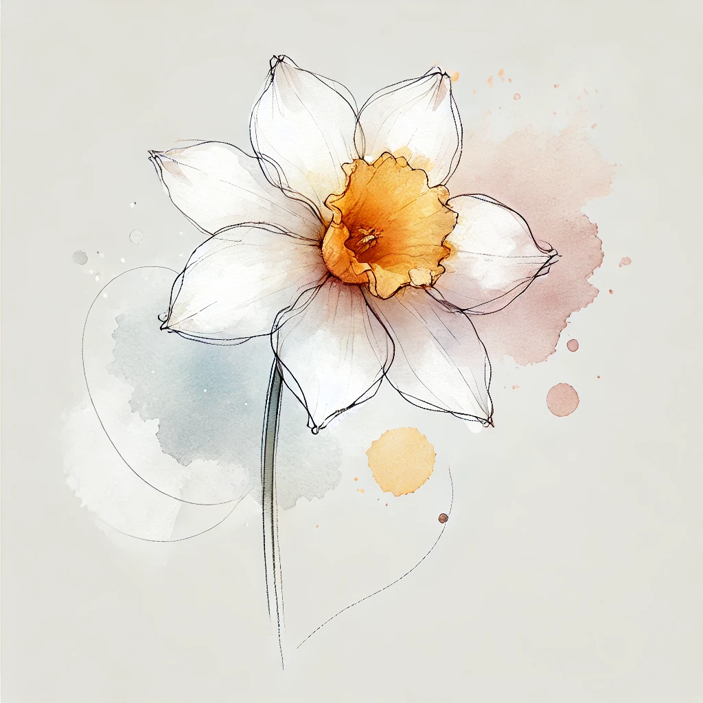 Simplistic Narcissus flower design with abstract watercolor tones and delicate line accents, a beautiful inspiration for December Birth Flower Tattoo Narcissus ideas