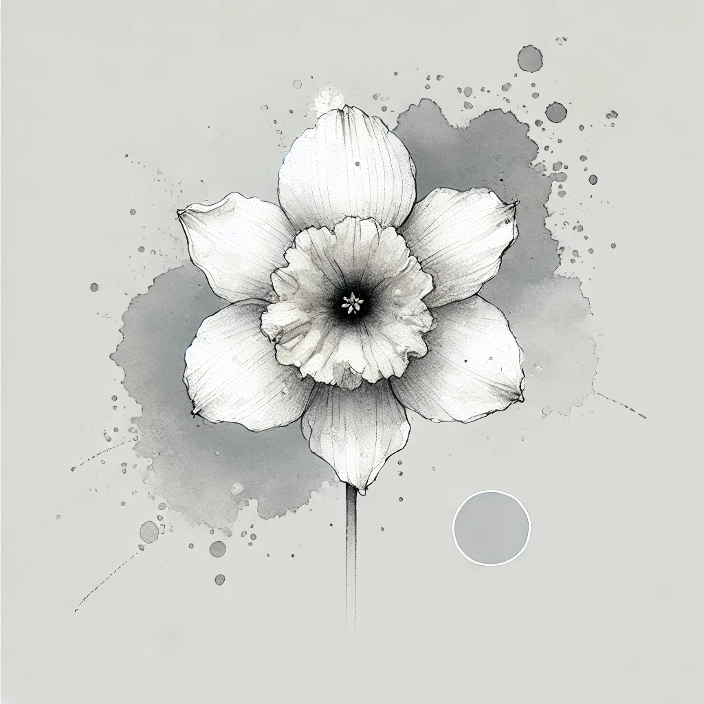 Minimalist depiction of a Narcissus flower, blending diffused watercolor tones and fine line accents, perfect for December Birth Flower Tattoo Narcissus ideas