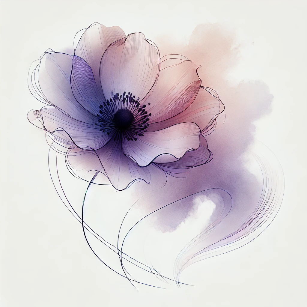 Artistic depiction of a violet flower in abstract watercolor style, featuring fluid gradients and gentle curves, a creative option for February Birth Flower Tattoo.