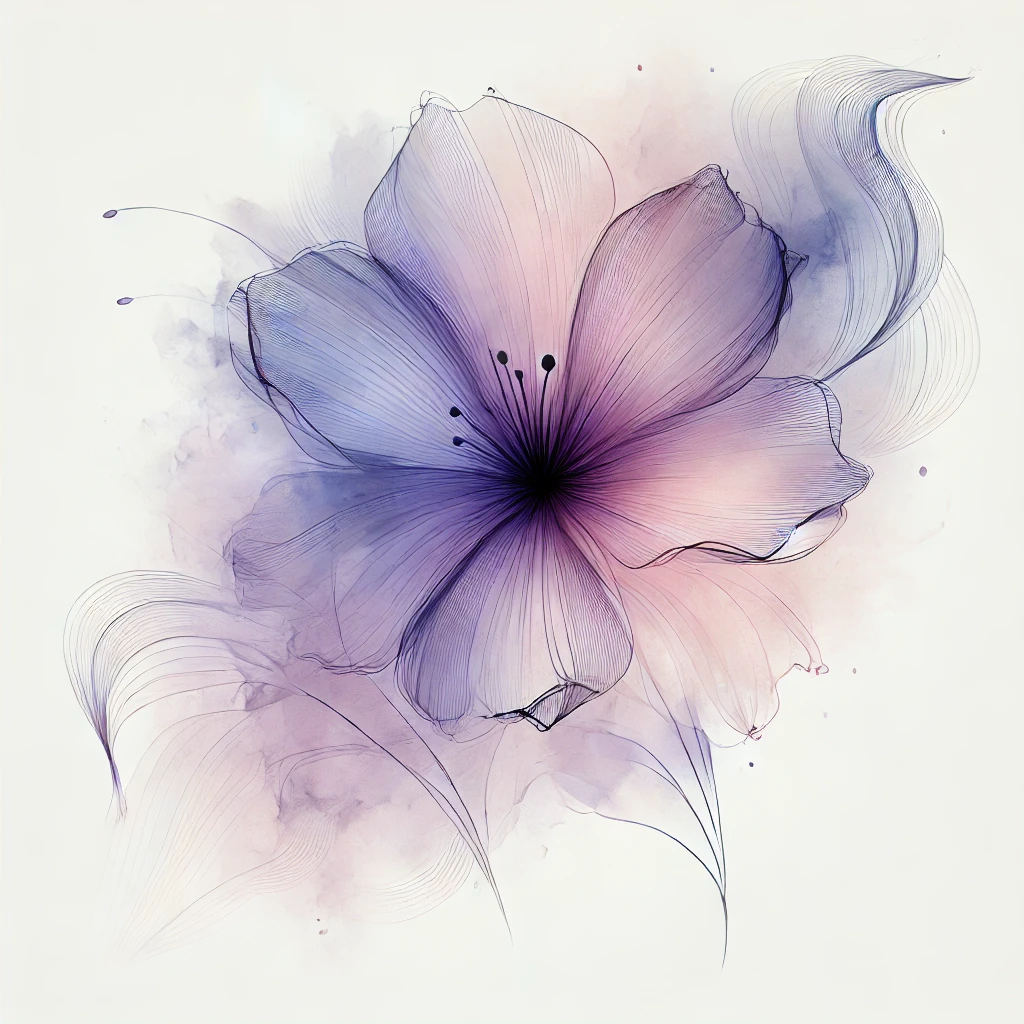 Abstract watercolor illustration of a violet flower with soft pink and purple tones, blending delicate gradients and fine lines, ideal for February Birth Flower Tattoo inspiration.