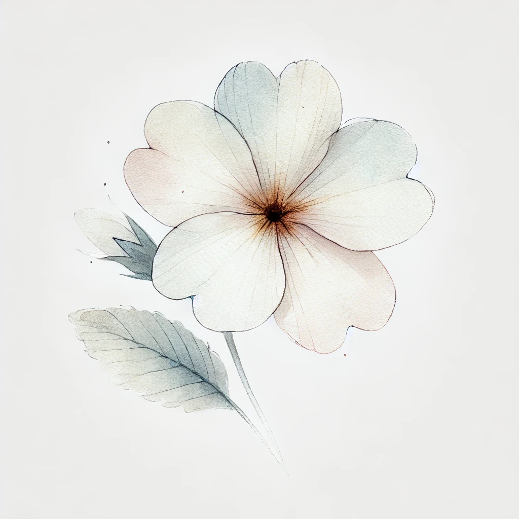 Abstract watercolor depiction of a primrose flower with soft, diffused hues and minimalistic design, highlighting artistic simplicity