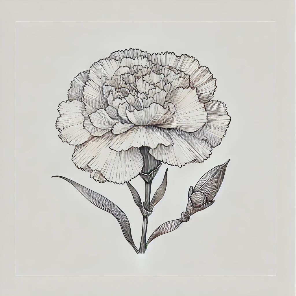 Stylized carnation sketch with subtle details and an artistic touch.