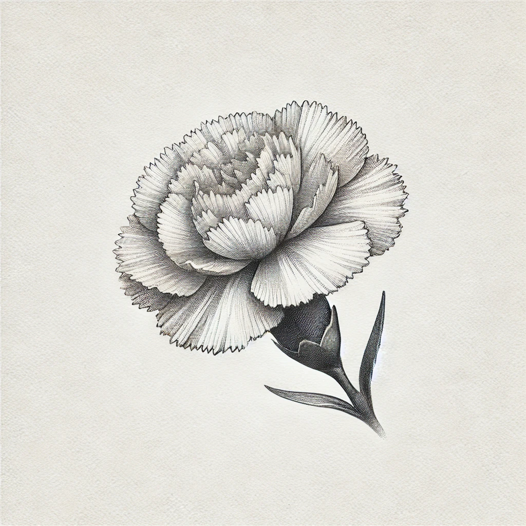 Charcoal drawing of a carnation, emphasizing classic and elegant details.