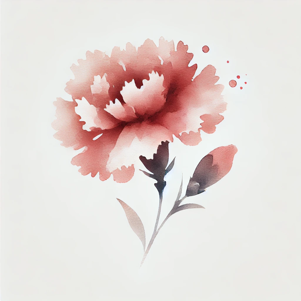 Abstract representation of a carnation in watercolor, with subtle lines and gentle colors.