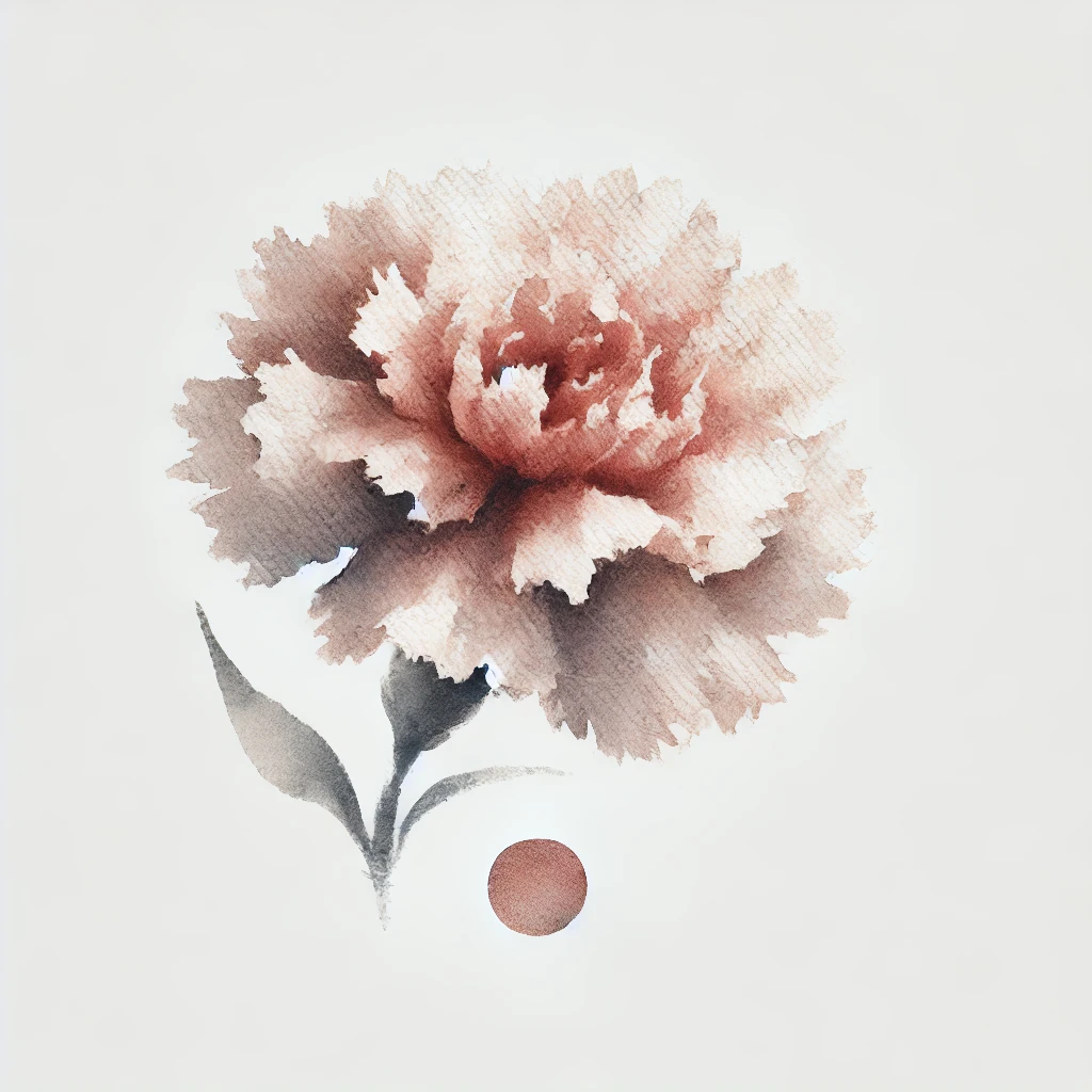 Artistic design of a carnation in watercolor, featuring soft tones and diffused contours.