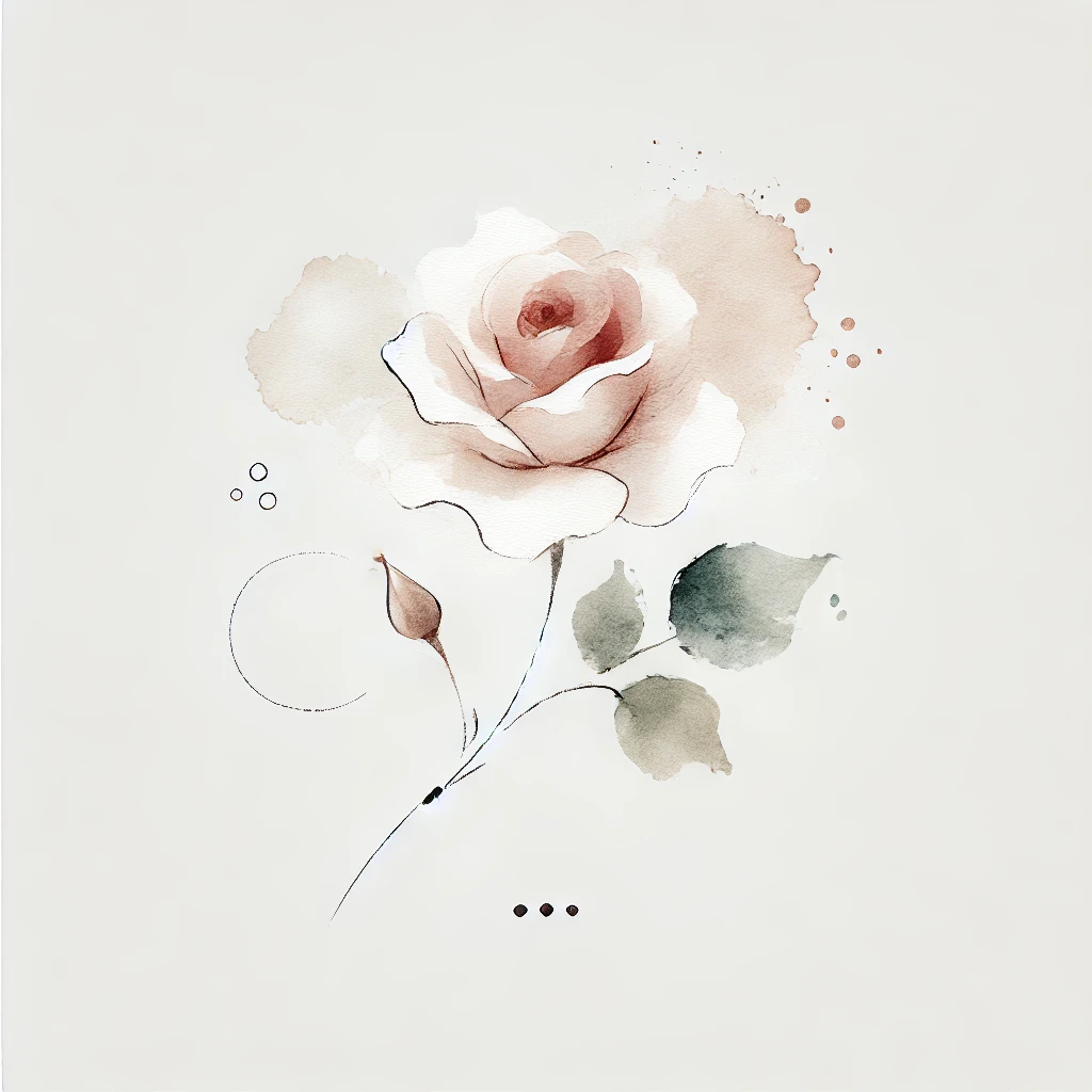 Delicate pink rose illustration with pastel watercolor accents and graceful outlines, perfect for modern floral designs