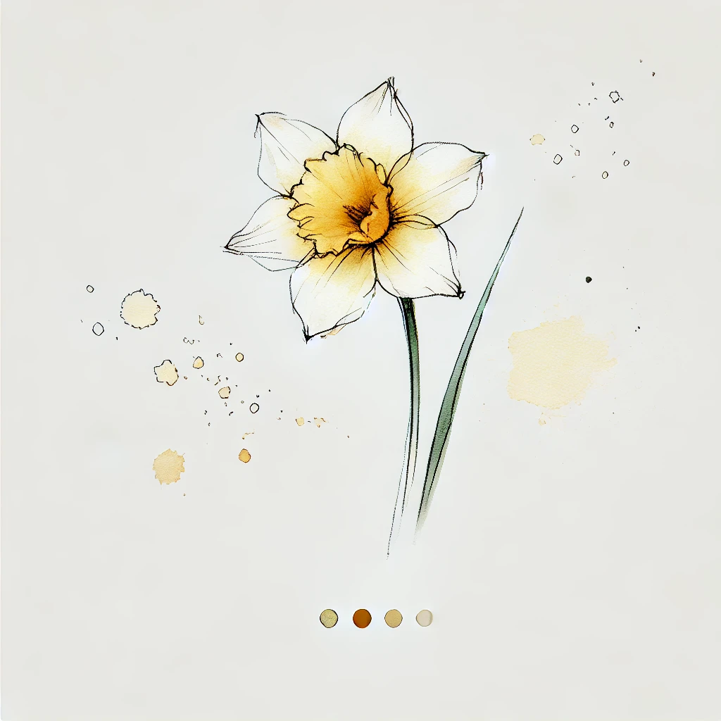 Delicate daffodil flower illustration featuring soft watercolor shades and clean lines, an elegant option for March Birth Flower Tattoo ideas.