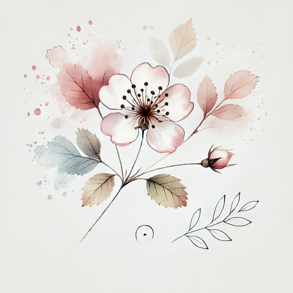 Artistic illustration of a Hawthorn flower with soft pastel watercolor tones and delicate outline details, centered on a white background.