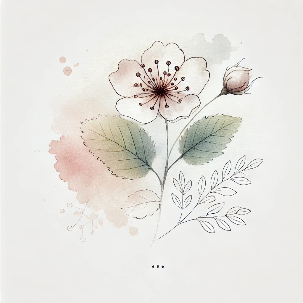 Elegant depiction of a Hawthorn flower featuring subtle watercolor splashes and clean outline details, ideal for modern tattoo inspiration