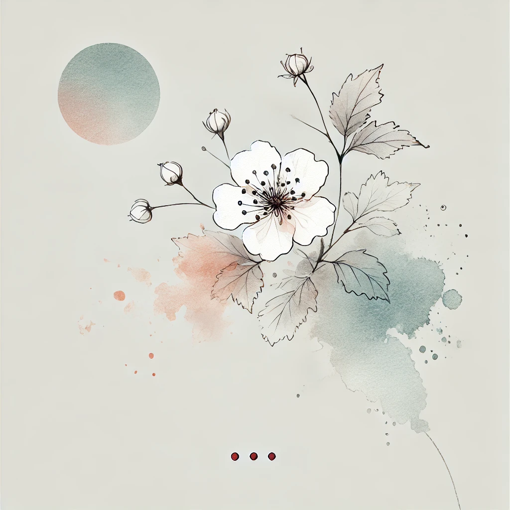 Refined illustration of a Hawthorn flower with soft watercolor gradients and artistic line accents, set on a pure white background.