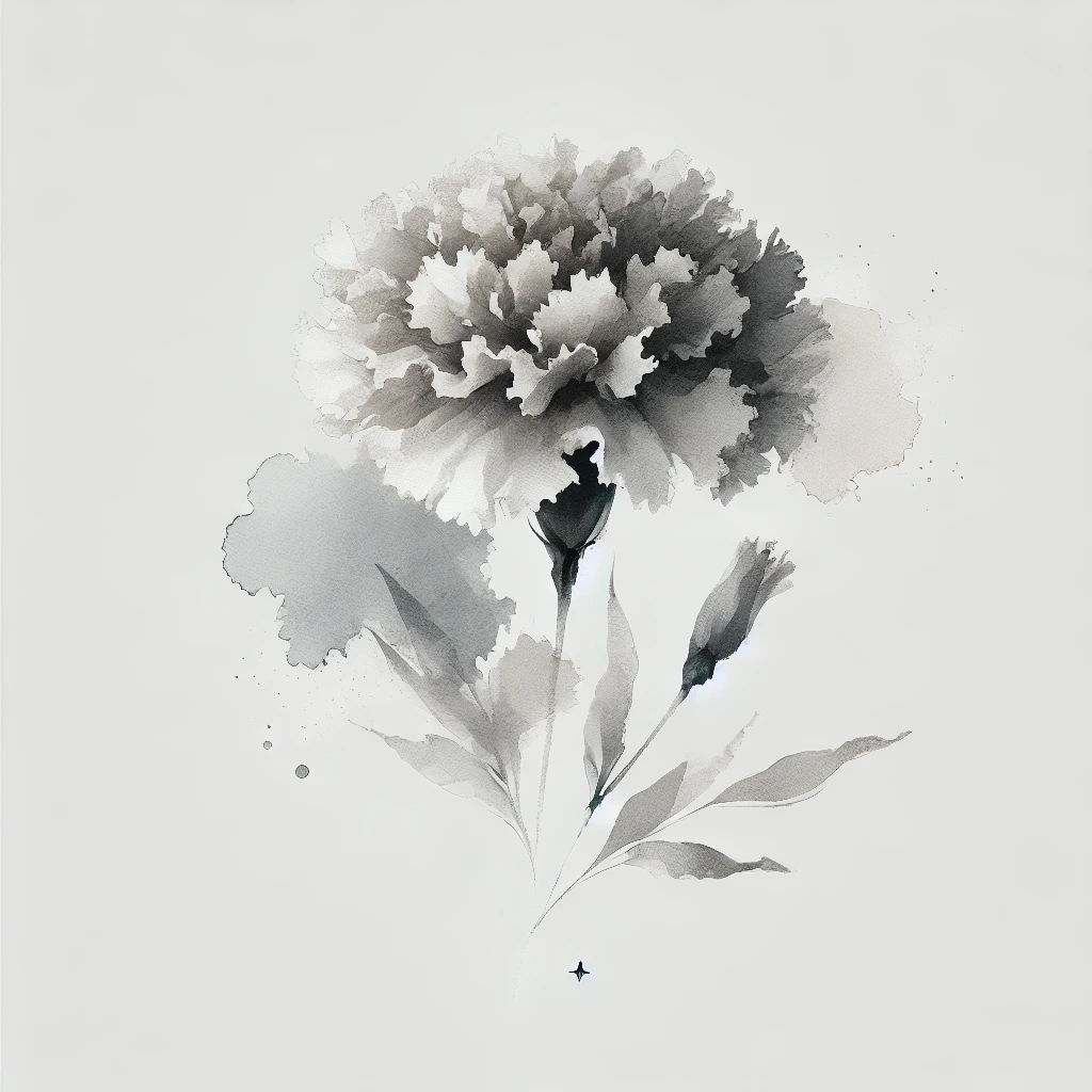 Minimalist depiction of a Marigold flower in grayscale, blending diffused watercolor tones and elegant line accents, showcasing a refined concept for October Birth Flower Tattoo Marigold ideas