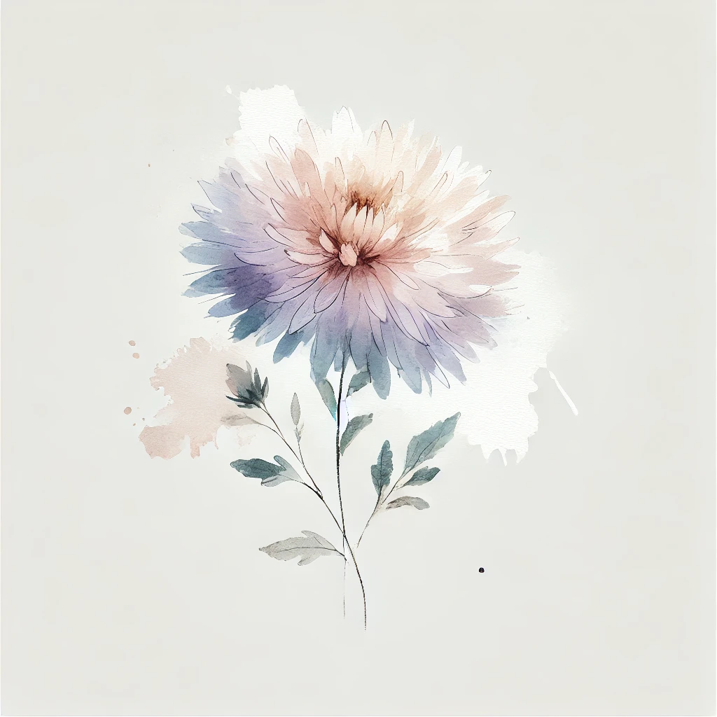 Modern illustration of an Aster flower with abstract watercolor textures and clean linework, perfect for floral tattoo inspiration.