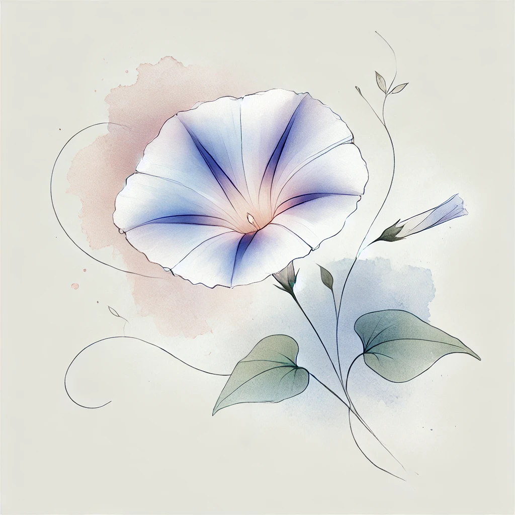 Modern Morning Glory flower illustration with abstract watercolor textures and elegant outlines, perfect for floral tattoo inspiration