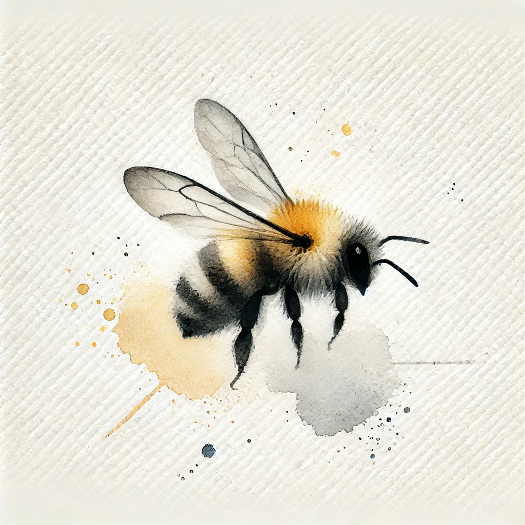 A soft watercolor painting of a bee with blended yellow tones and delicate wings, ideal for realistic and minimalist bee tattoo designs