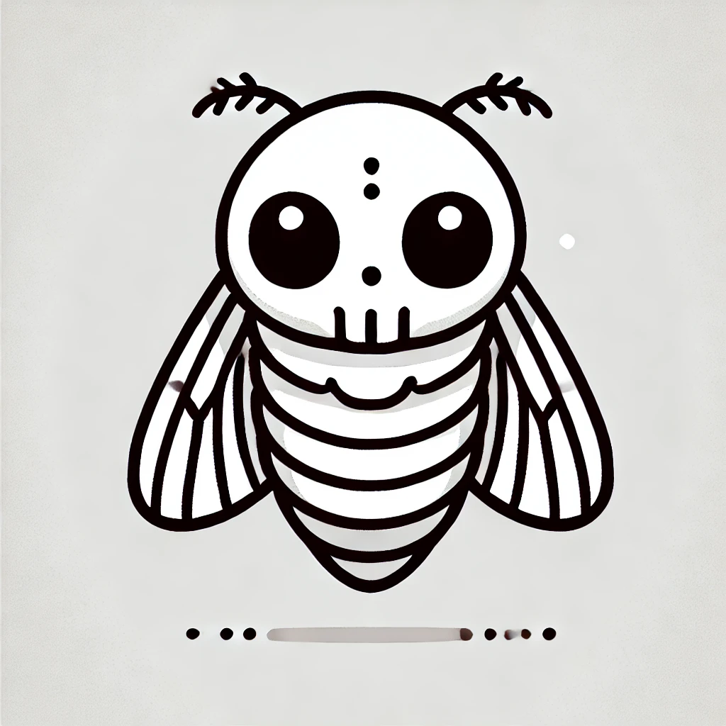 cute Death's-head Hawkmoth with an oversized head, small wings, and thin lines, designed for a clean, minimal aesthetic.