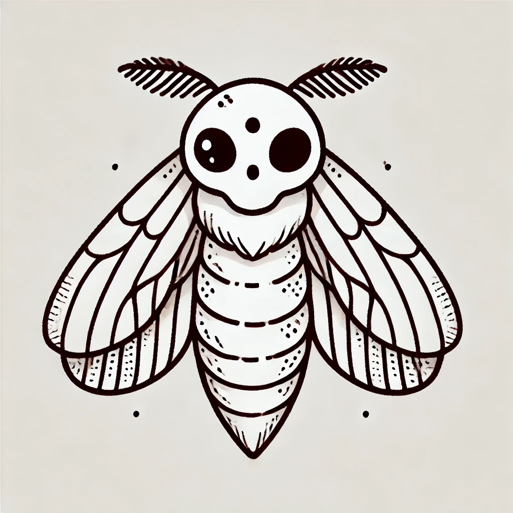 Small and minimalistic Death's-head Hawkmoth illustration with clean lines and symmetrical wings on a white background.