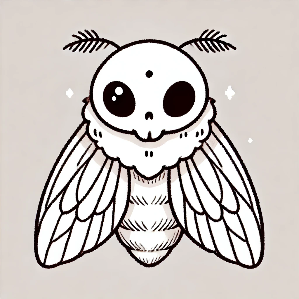 Simplified and delicate Death's-head Hawkmoth design with detailed wings and a soft, cartoonish skull-like pattern
