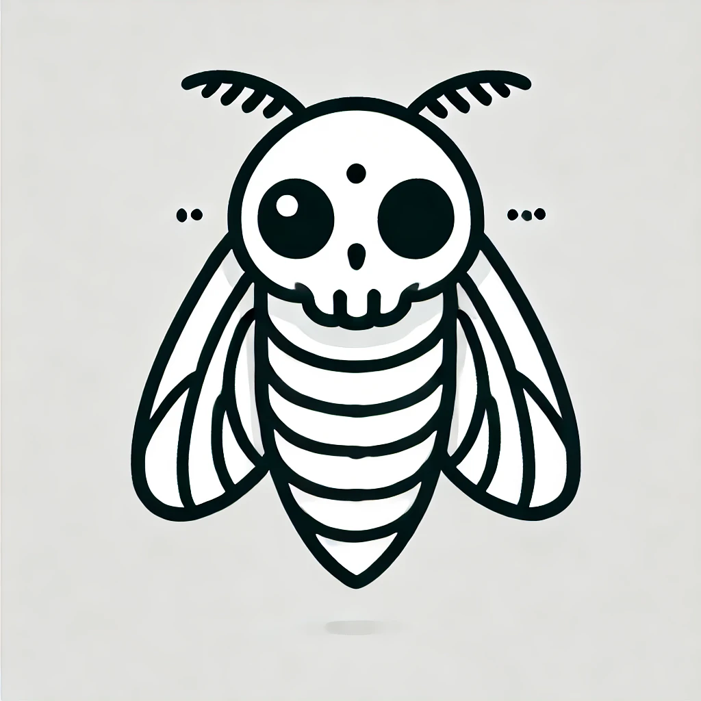 Minimalist Death's-head Hawkmoth with thin lines and a simplified skull-like face, centered on a white background