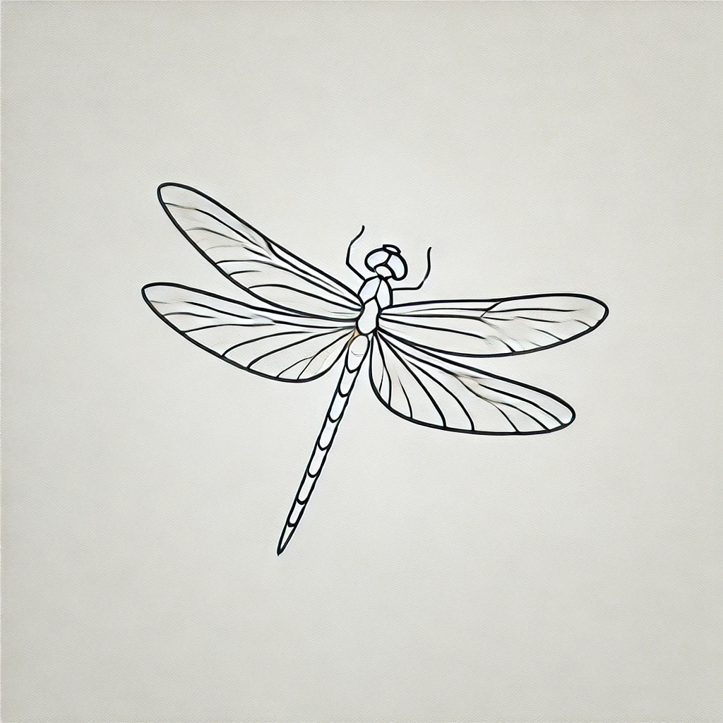 Clean line art of a dragonfly, showcasing detailed wings and a minimalist contour, ideal for outline dragonfly tattoo designs