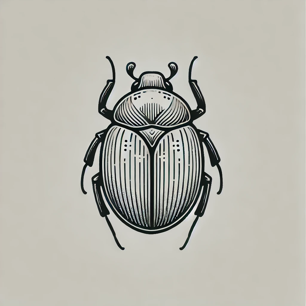 Minimalist black ink scarab beetle tattoo design, emphasizing clean lines and traditional Egyptian beetle symbolism