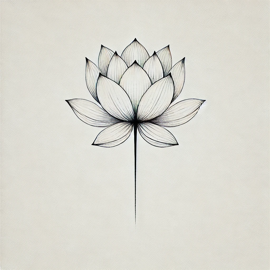 Minimalist lotus flower tattoo with clean lines and a simple design, perfect for subtle placement like the wrist or ankle.
