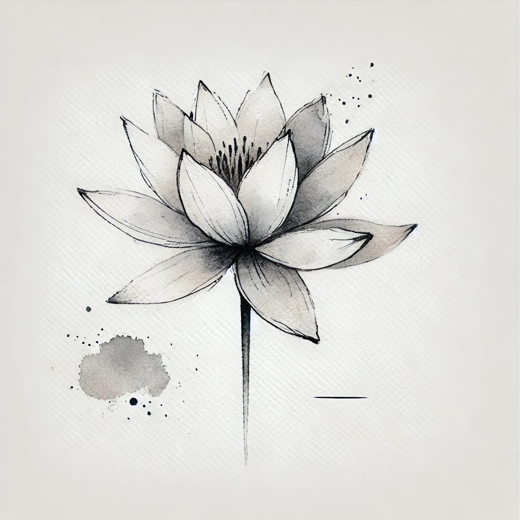 Grayscale illustration of a Water Lily flower with soft watercolor shading and delicate outline details, highlighting artistic simplicity.