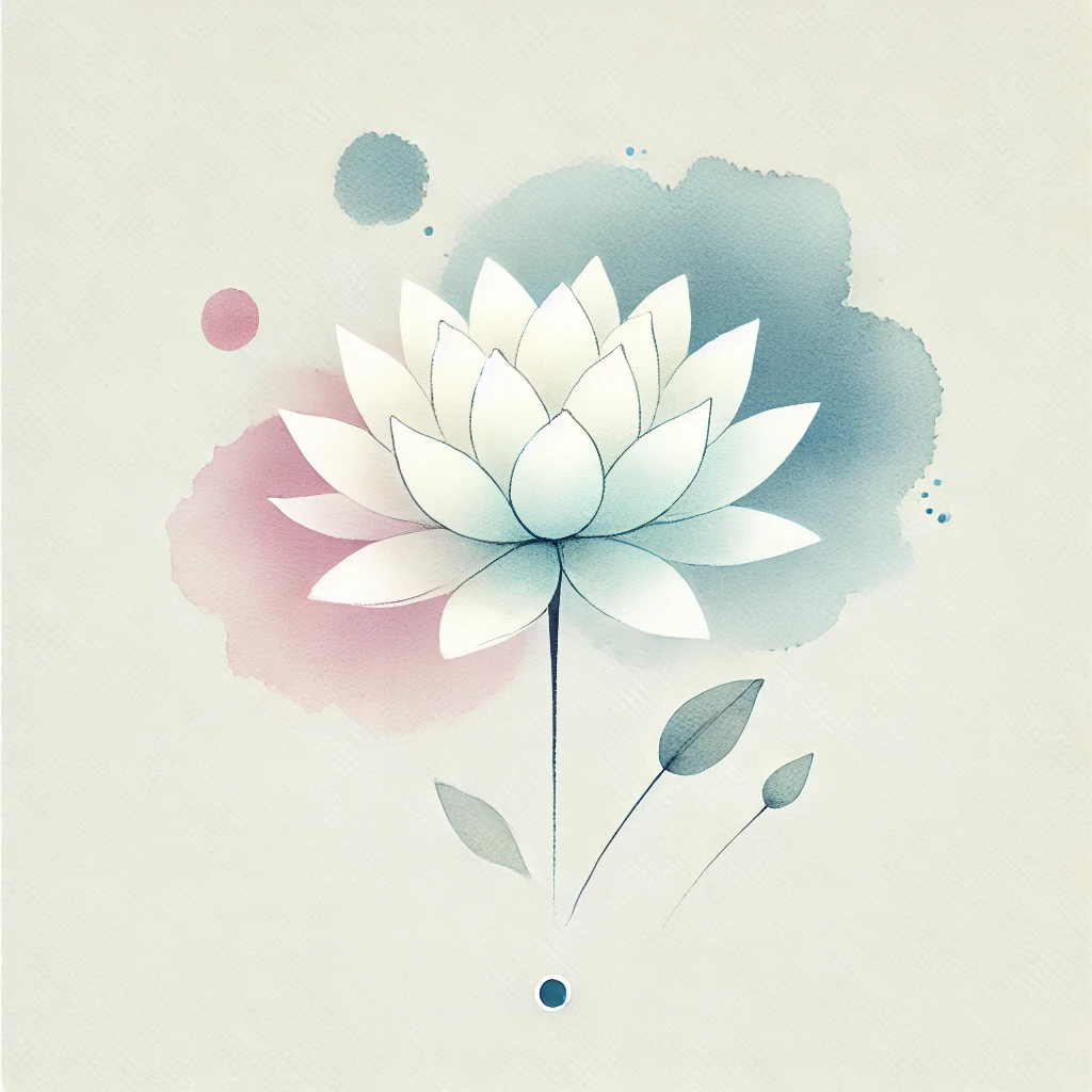 Refined design of a Water Lily flower with abstract pastel watercolor accents and fine outlines, a beautiful choice for a july birth flower water lily tattoo.
