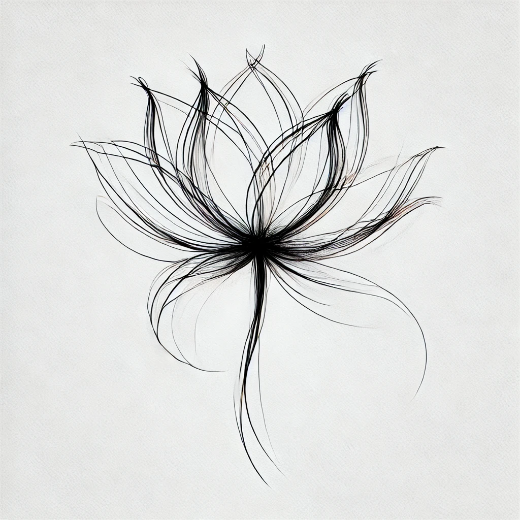 Artistic lotus flower drawing with flowing, intricate lines, ideal for a unique lotus tattoo idea.