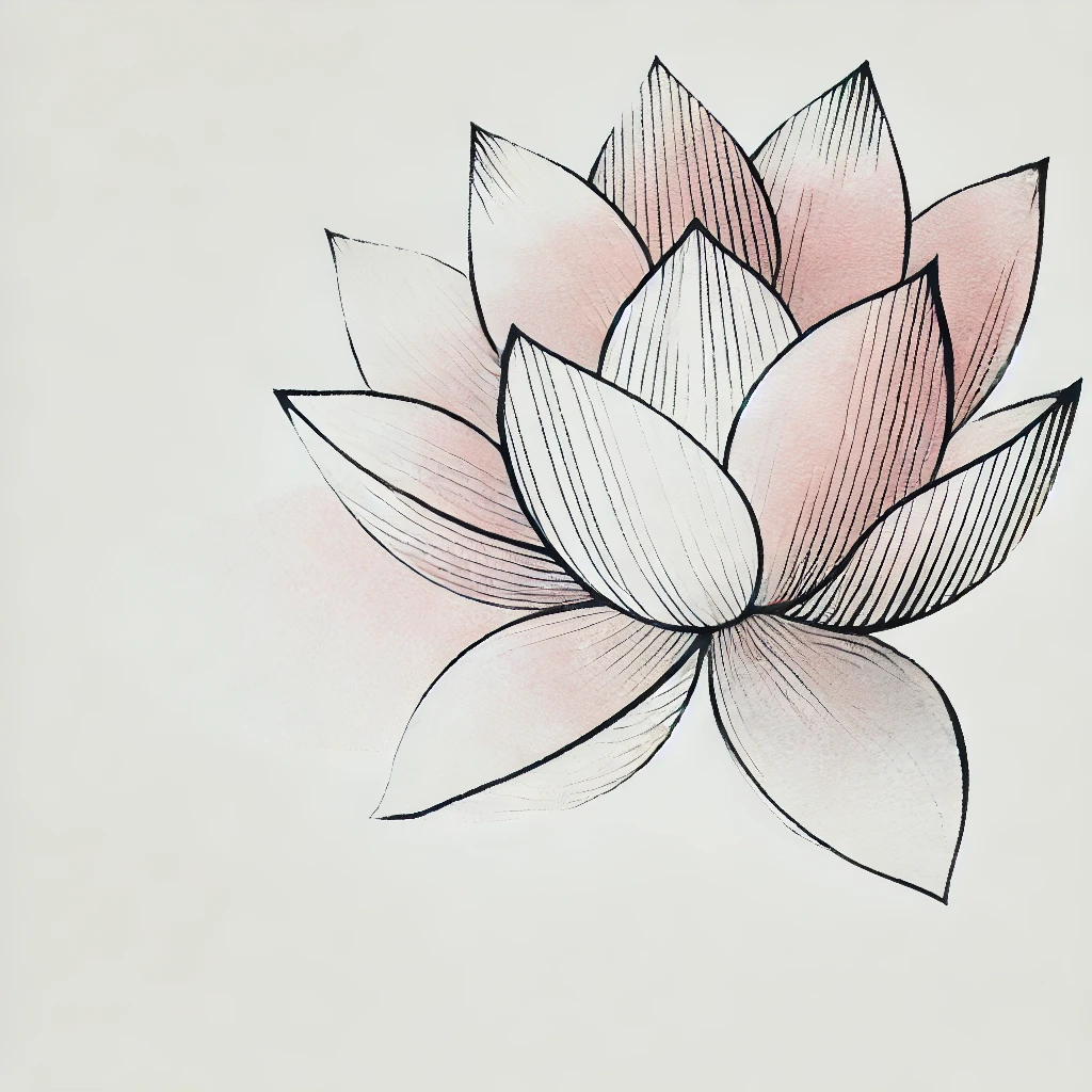 Minimalist lotus flower drawing with delicate pink shading, ideal for a subtle yet meaningful tattoo design.