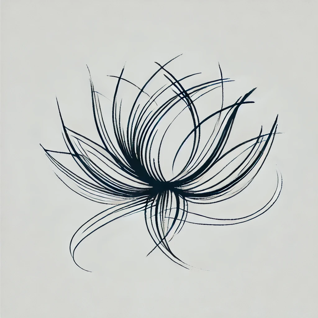 Abstract lotus flower tattoo design with dynamic curves, representing the purity and resilience of the lotus flower meaning.