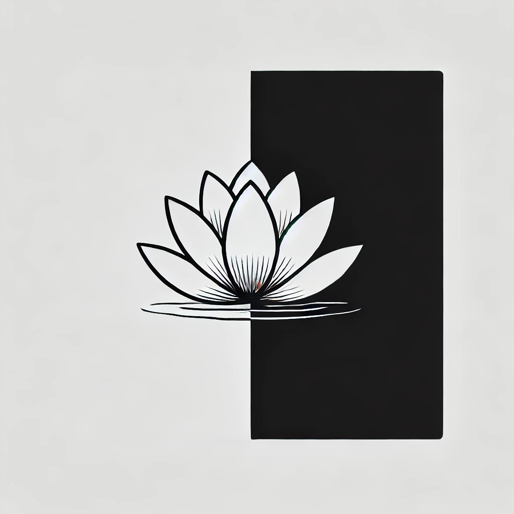 Unique lotus flower tattoo design featuring contrasting black and white elements, symbolizing growth and harmony.