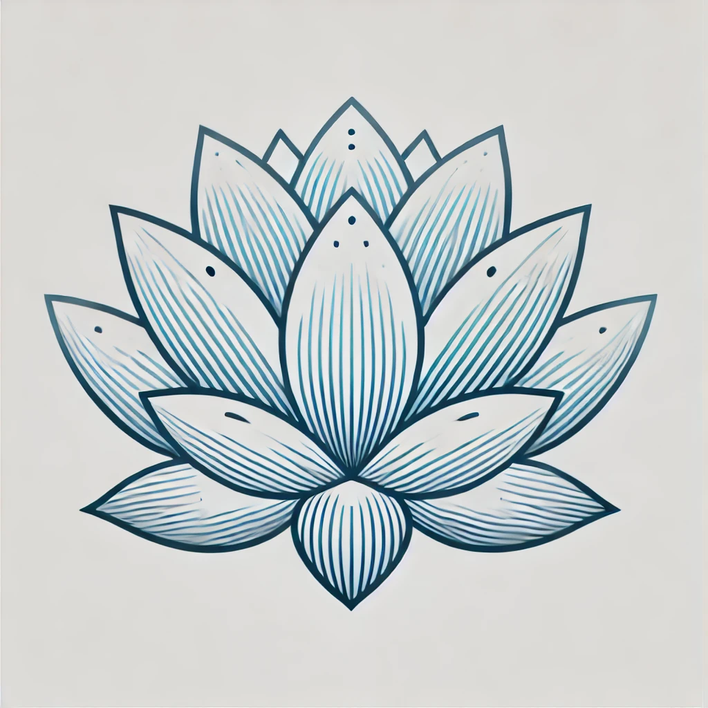Soft blue lotus flower drawing with intricate details, symbolizing purity and spiritual perfection in a minimalist tattoo style.