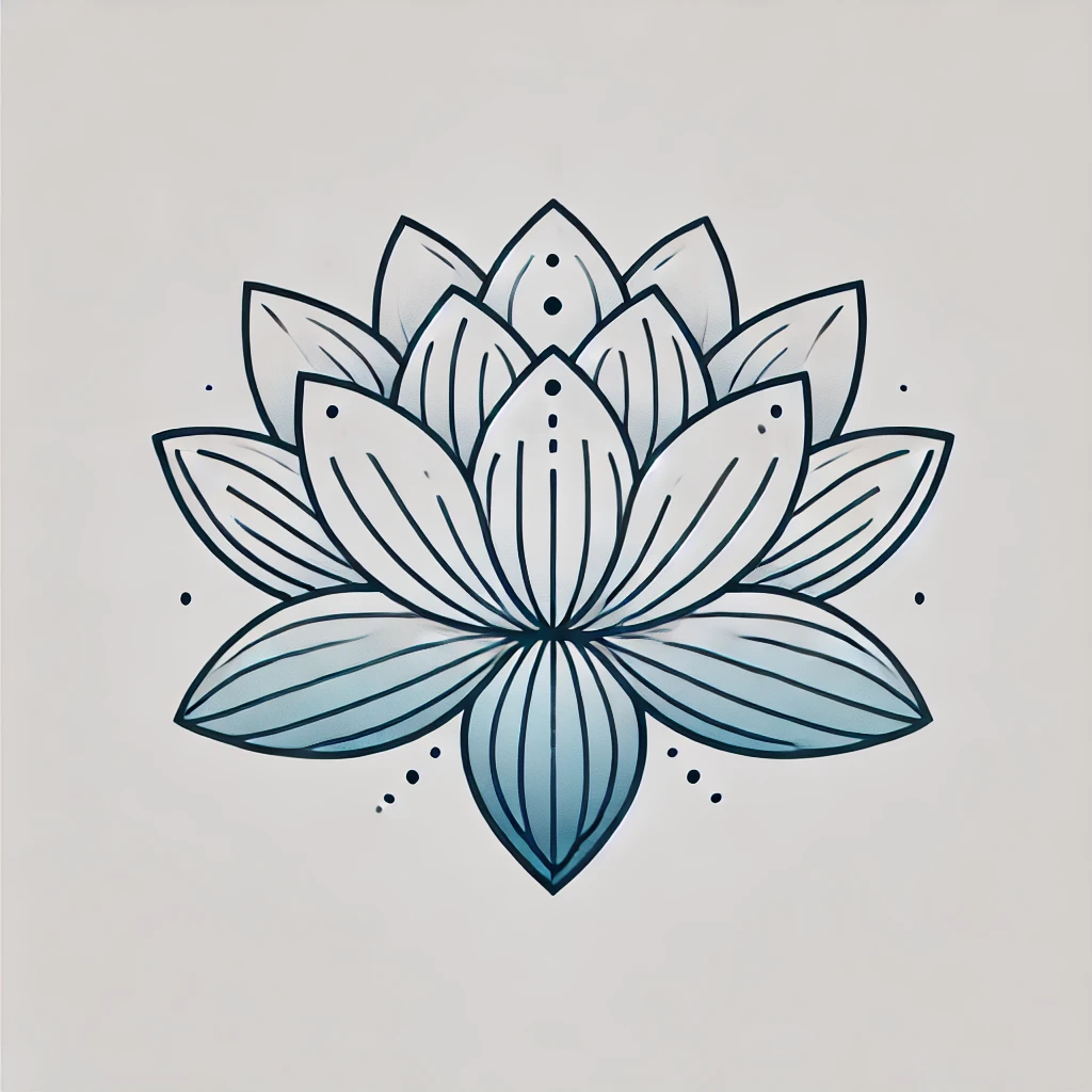 Symmetrical blue lotus flower tattoo design, emphasizing balance and serenity, perfect for a meaningful lotus flower tattoo.