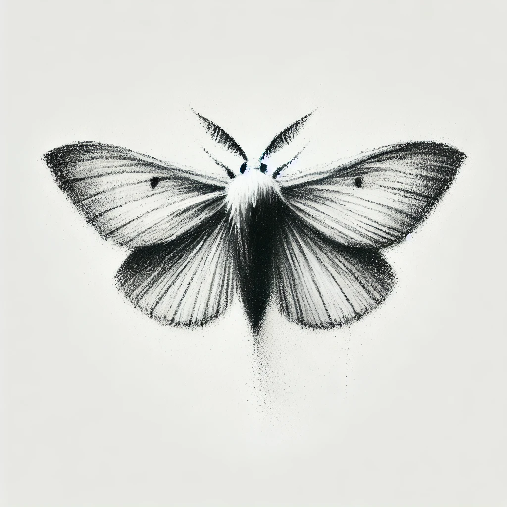 Abstract and artistic pencil-shaded moth tattoo design with soft gradients and delicate wing texture.
