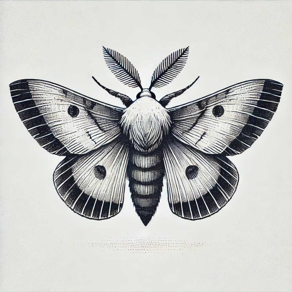 Highly detailed geometric moth tattoo design featuring intricate linework and patterns on a clean background.