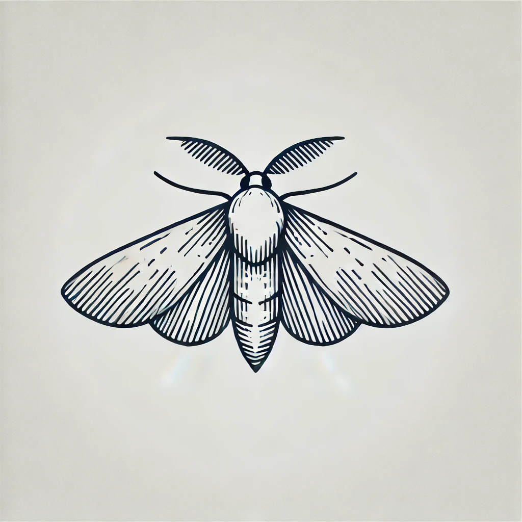 Simple line art of a moth tattoo design with fine details and symmetrical wings, ideal for minimalist moth tattoo ideas