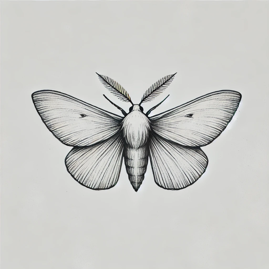 Detailed pencil sketch of a moth tattoo with soft shading and realistic wing textures for classic tattoo inspiration