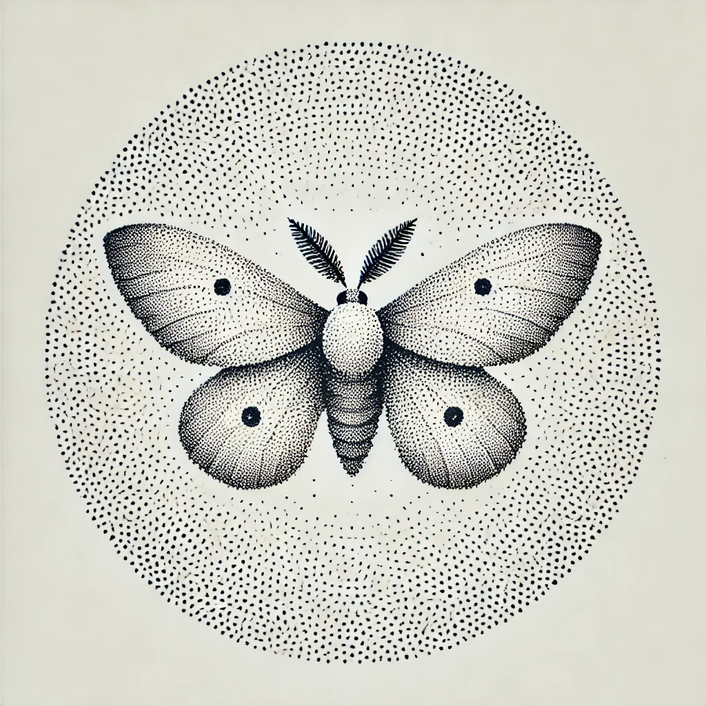 Pointillist moth tattoo design featuring fine dotwork shading and symmetrical wings, ideal for unique and artistic tattoo ideas