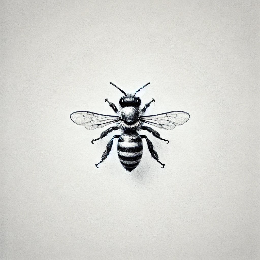 Small bee pencil sketch with a detailed semi-realistic design, perfect for minimalistic bee tattoo inspiration