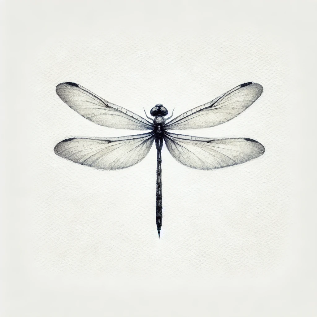 A realistic yet simplified watercolor dragonfly design with delicate wings and minimal intricate details, centered on a white background for a refined aesthetic