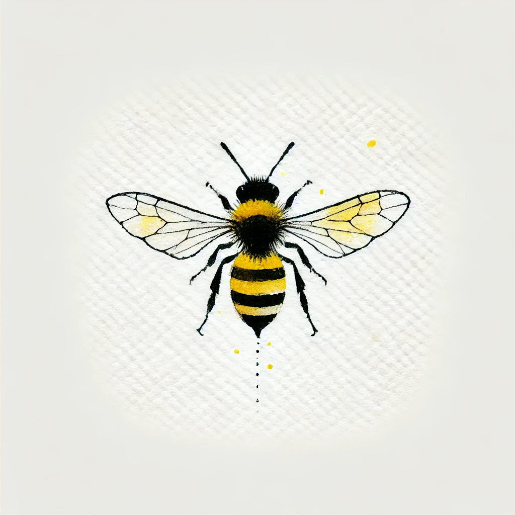 A minimalistic bee design with intricate wings and yellow highlights, ideal for those seeking cute bee tattoos with a clean aesthetic