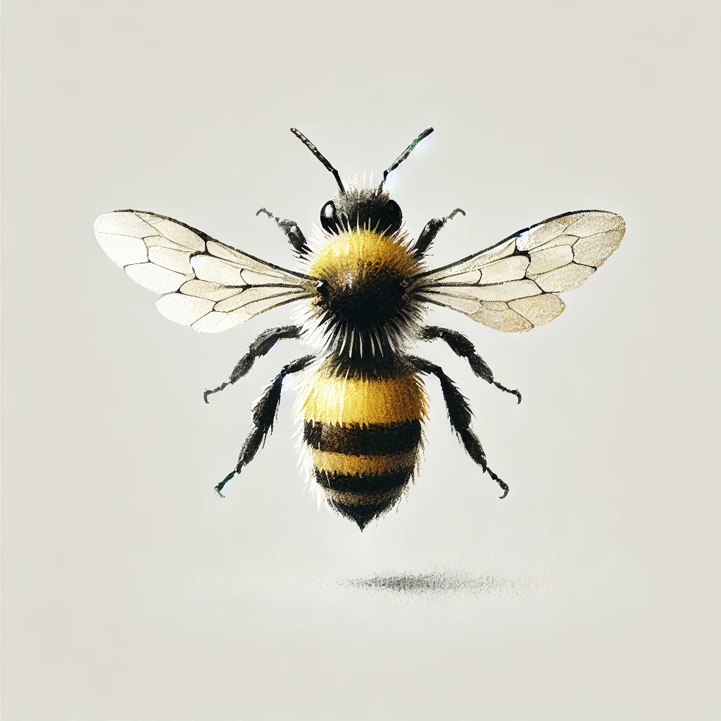 An elegant and simple bee illustration in soft tones, featuring realistic wings and fine details, ideal for bee tattoo meaning designs