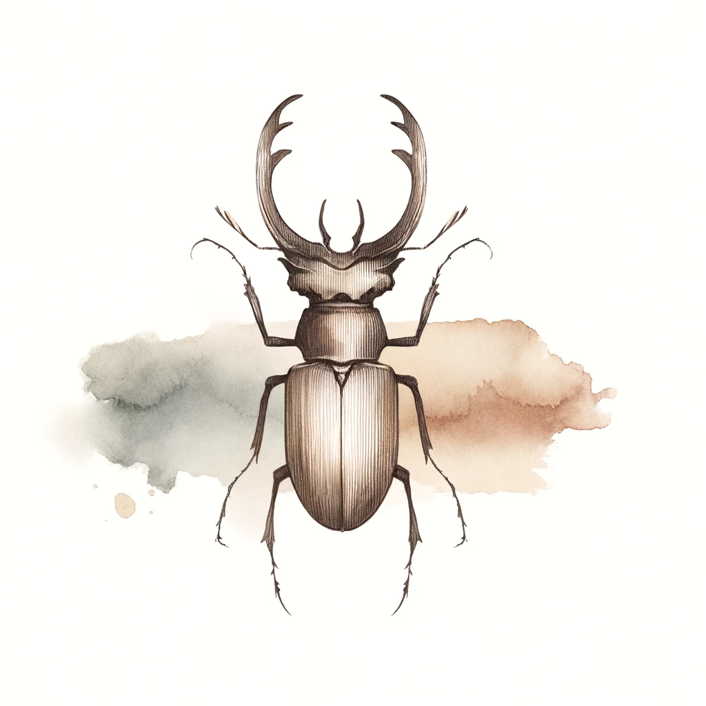 Minimalist beetle tattoo design with soft watercolor strokes and abstract shading, perfect for an elegant and subtle tattoo idea