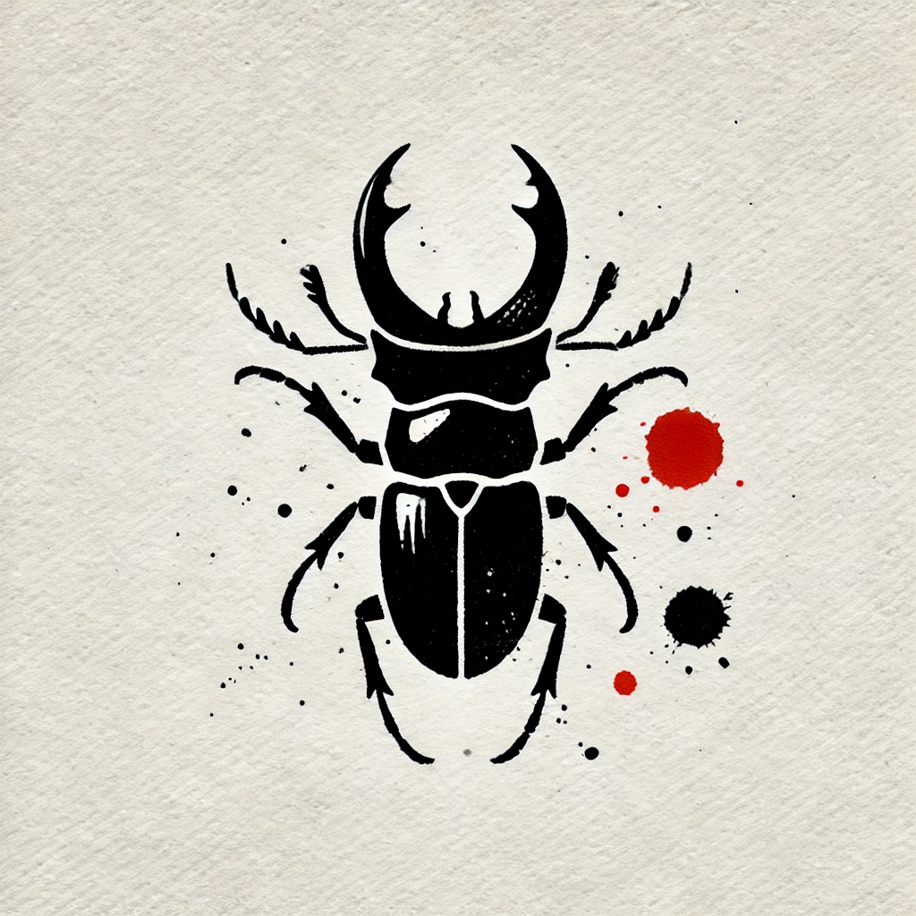 Minimalist beetle tattoo design with soft watercolor strokes and abstract shading, perfect for an elegant and subtle tattoo idea.