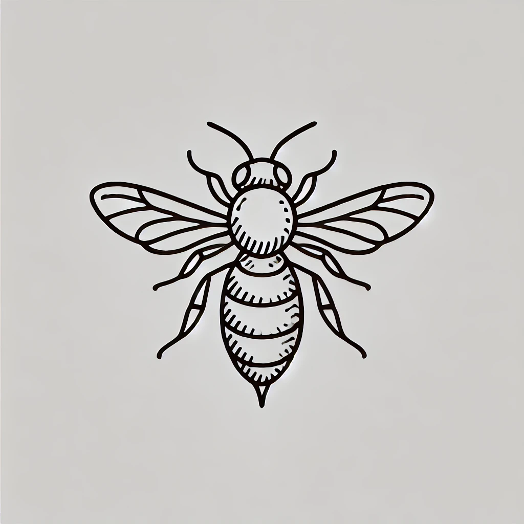 A delicate charcoal drawing of a bee with minimal shading and artistic details, ideal for elegant bee tattoo designs.